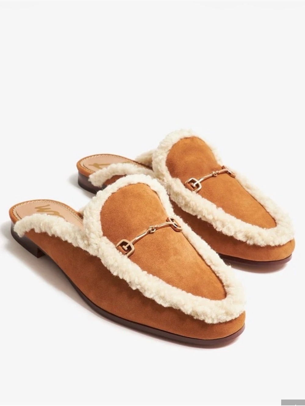 Sam Edelman Chestnut Suede Shearling-Trim Bit Mules